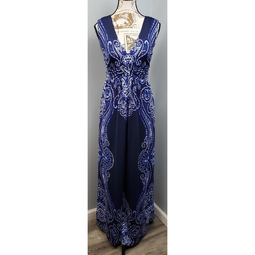 INC International Concepts Maxi Dress Women S Multi Paisley V-Neck Dropped Waist